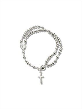 Gold-Tone Rosary Bracelet Double Layer Virgin Mary Cross Charm Religious